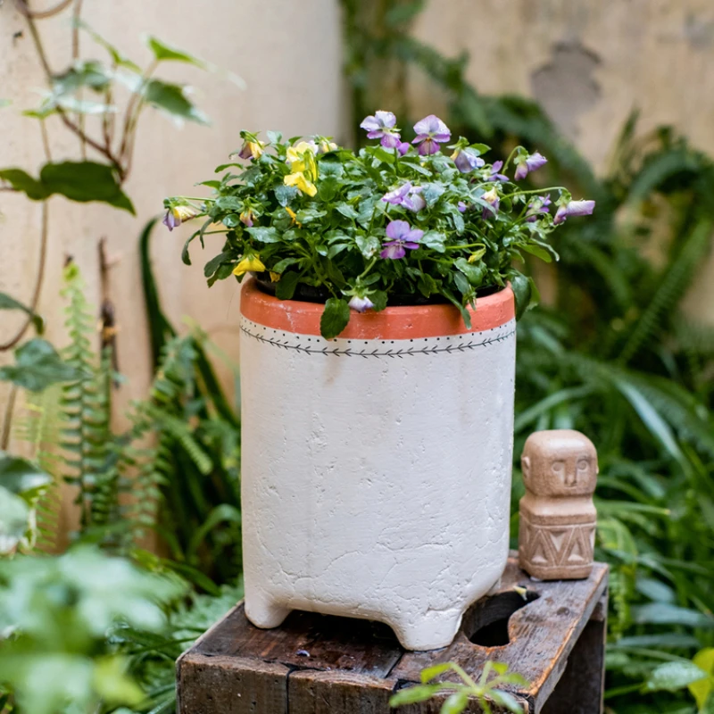 Vase Ceramic Red Flower Device Mediterranean Ocean Style Breathable Suitable Garden Balcony Courtyard Green Plant CombinationPot