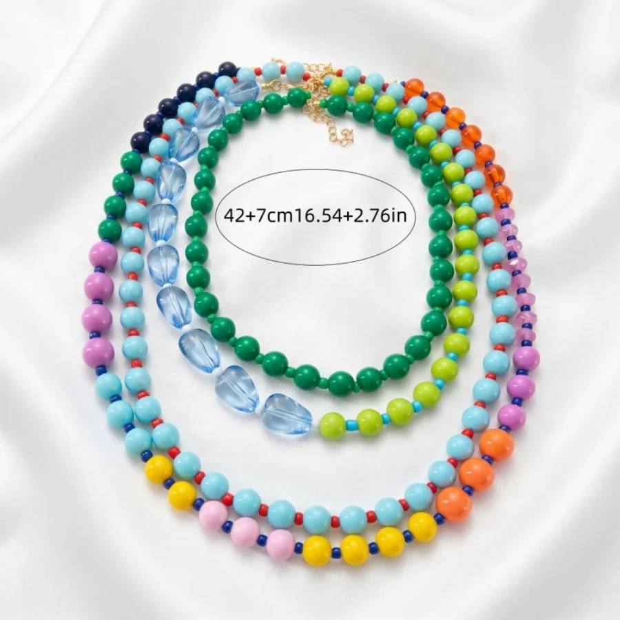 4 PCS Y2K Rainbow Multi Layer Acrylic Bead Necklace Candy Color Stackable Beaded Choker Bohemian Summer Beach Jewelry For Women