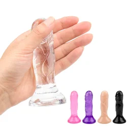 Consolador erótico de silicona suave para mujer, pene pequeño realista, tapón Anal, ventosa, correa, Juguetes sexuales para adultos