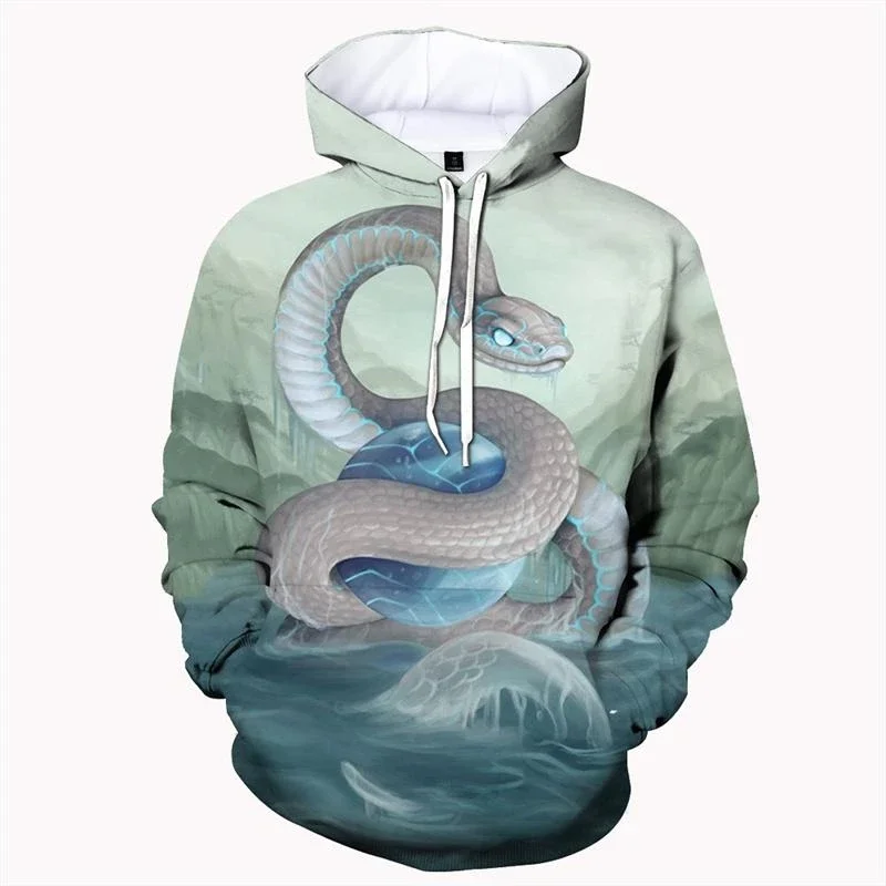 

3D Printed Long Sleeve Sweatshirt Casual Loose Hip Hop Tops Fashion Snake Pattern Hoodies For Men Trend Autumn Streetwear Cool