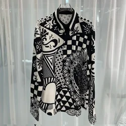 Men's luxurious digital print shirt, graduation party casual long cartoon clothing, socializing