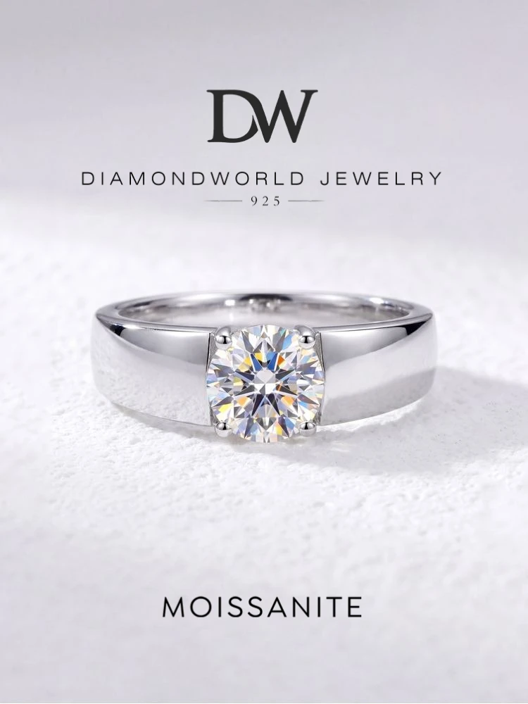 DWJ Luxus 1CT Runde Zertifizierte Echte Moissanit Diamant Hochzeit Ringe Für Männer 925 Sterling Silber Top Qualität Schmuck