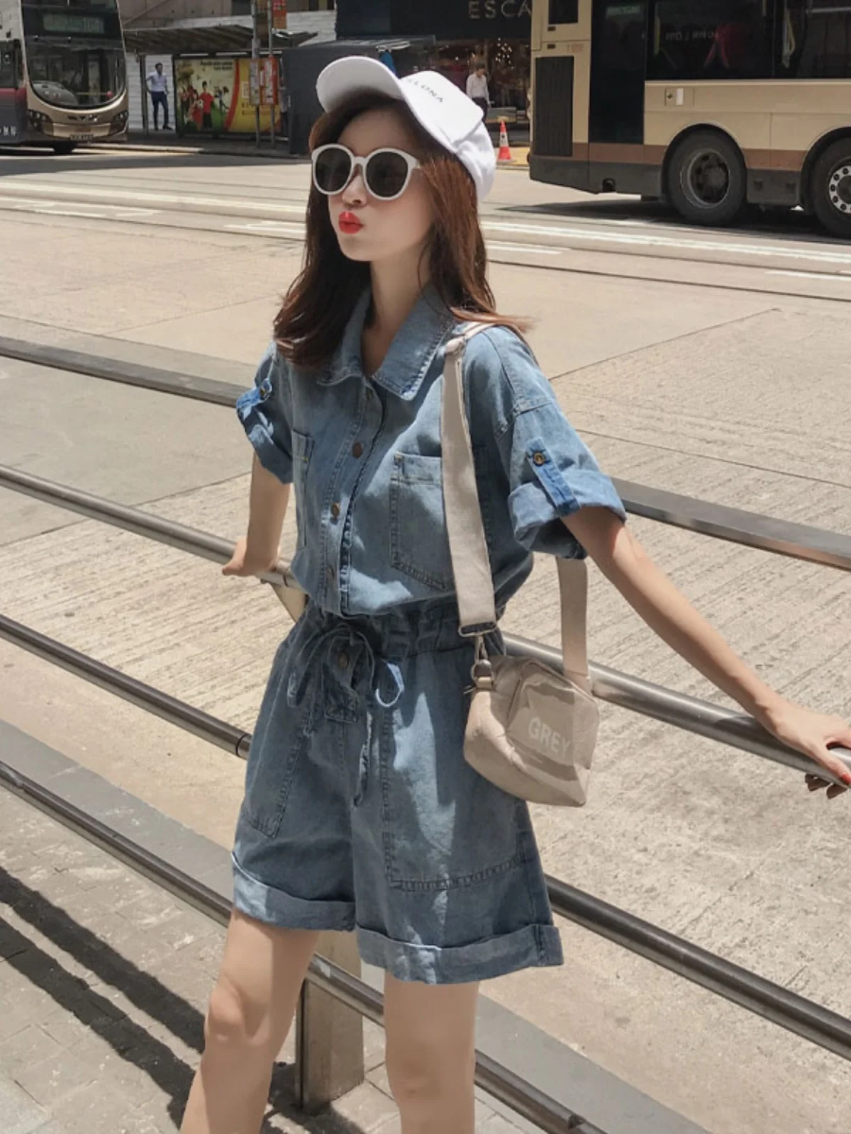 Taille haute jambe large Denim combinaison femmes été minceur costume ort pantalon tenue globale pantalons décontractés taille haute orts