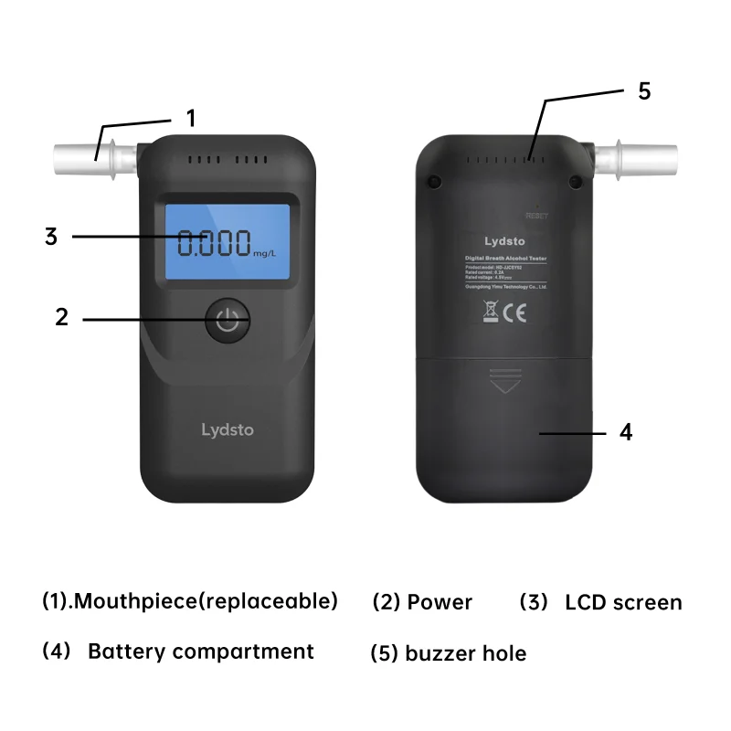 Xiaoami Lydsto 디지털 알코올 테스터, 전문 알코올 감지기, 음주 측정기, 경찰 알코올 측정기, LCD 디스플레이 호흡 테스터
