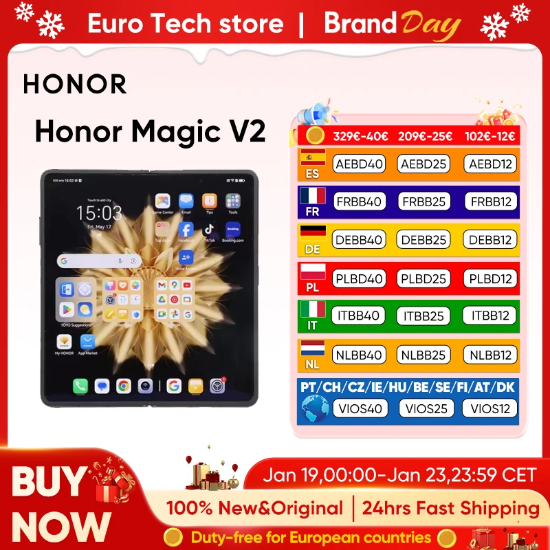 Version mondiale Honor Magic V2 5G Smartphone pliable Snapdragon 8 Gen2 LTPO écran OLED 120Hz 50MP Triple caméra Android Mobile