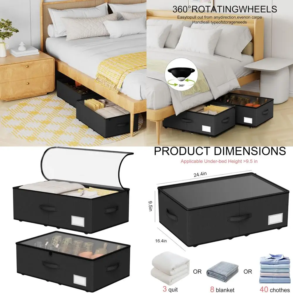 

Набор из 2 черных ящиков для хранения под кроватью для обуви и одежды в общежитии и спальнех