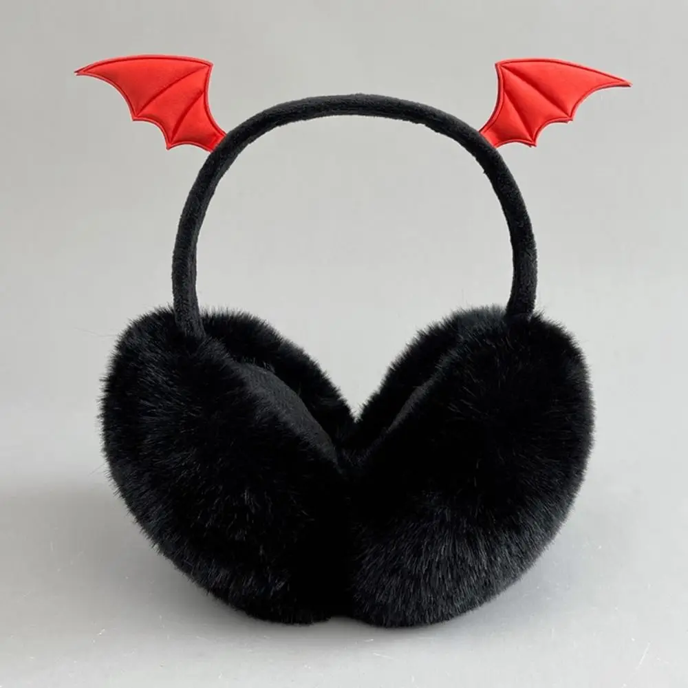 Gothic Foldable Earmuffs Bat Wing Devil Horn Faux Fur Ear Warmers Fluffy Thermal Lining Demon Design Ear Covers