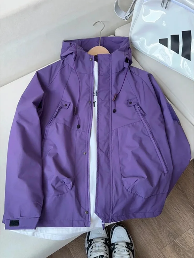 

Dopne Purple Outdoor Sports Jaet Men's Autumn Windproof Waterproof Hooded Fce Lined Zipper Closure Casual Jaet