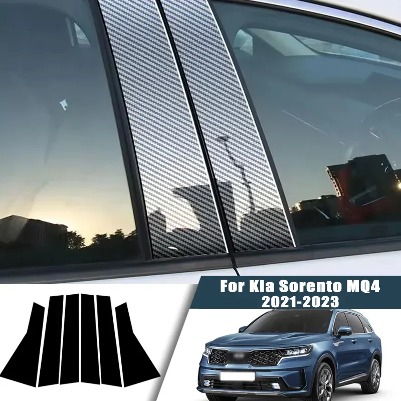 Glossy Black Carbon Fiber Window Door Deal B C Pillar Post Cover Sticker For Kia Sorento MQ4 2021-2023 2022