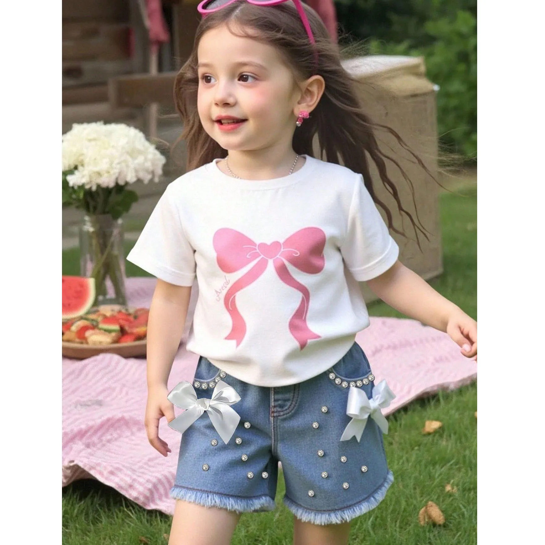 

2025 2pcs Set Summer Baby Girls Clothes Short Sleeve T-Shirt Tops and Shorts For Outdoor Kids Girls Outfits For 4 5 6 7 Years