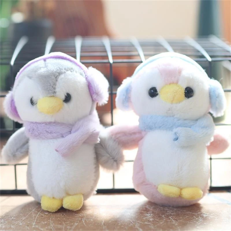 Sweet Cute Earphones Little Penguin Plush Doll Soft Ragdoll Keychain Pendants Girly Bag Hanging Ornaments Stuffed Toy Kids Gifts