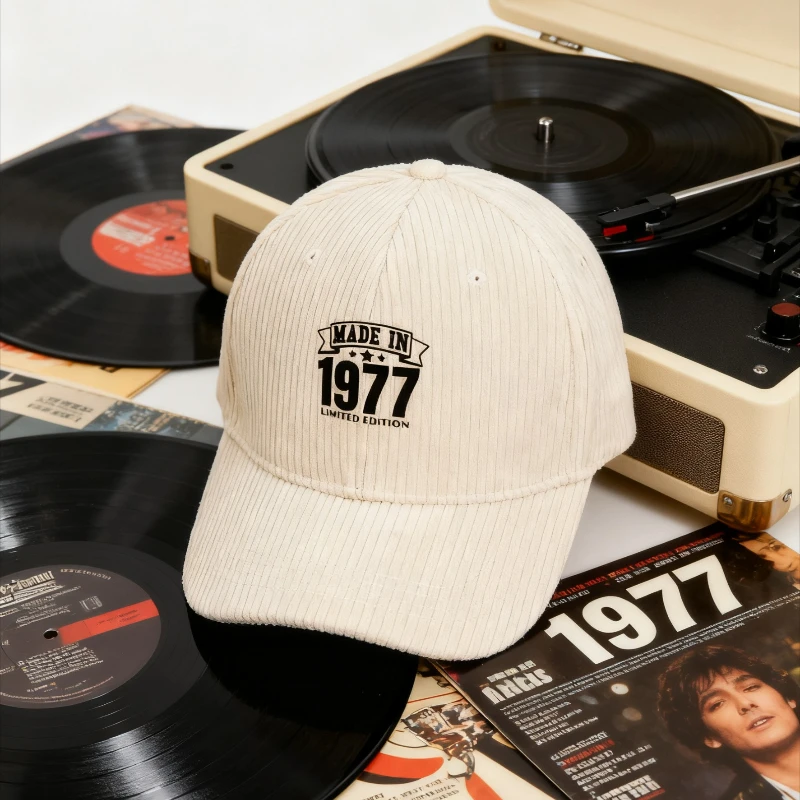 Men Women Limited Edition 1977 Streetwear Outdoor Sun Hat Adjustable Dad Cap Fashion Nostalgic Design Caps Corduroy Baseball Cap