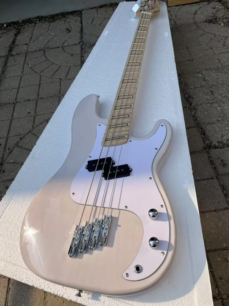 Custom 4-string P bass，Maple fan fingerboard，Hollow block Mosaic，Clear white body，Solid wood quality, Free delivery