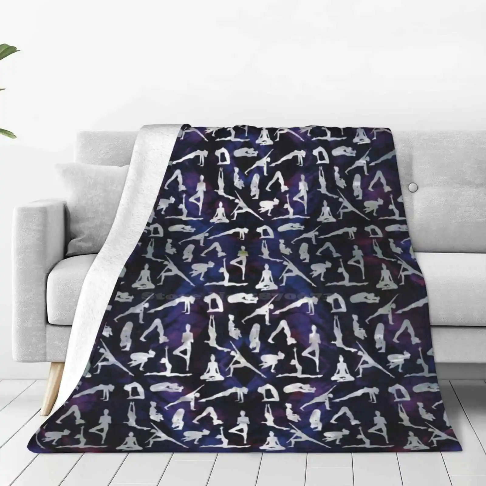 Yoga Asanas / Poses Pattern On Amethyst Shaggy Throw Soft Warm Blanket Sofa/Bed/Travel Love Gifts Yoga Pattern Yogi Positions