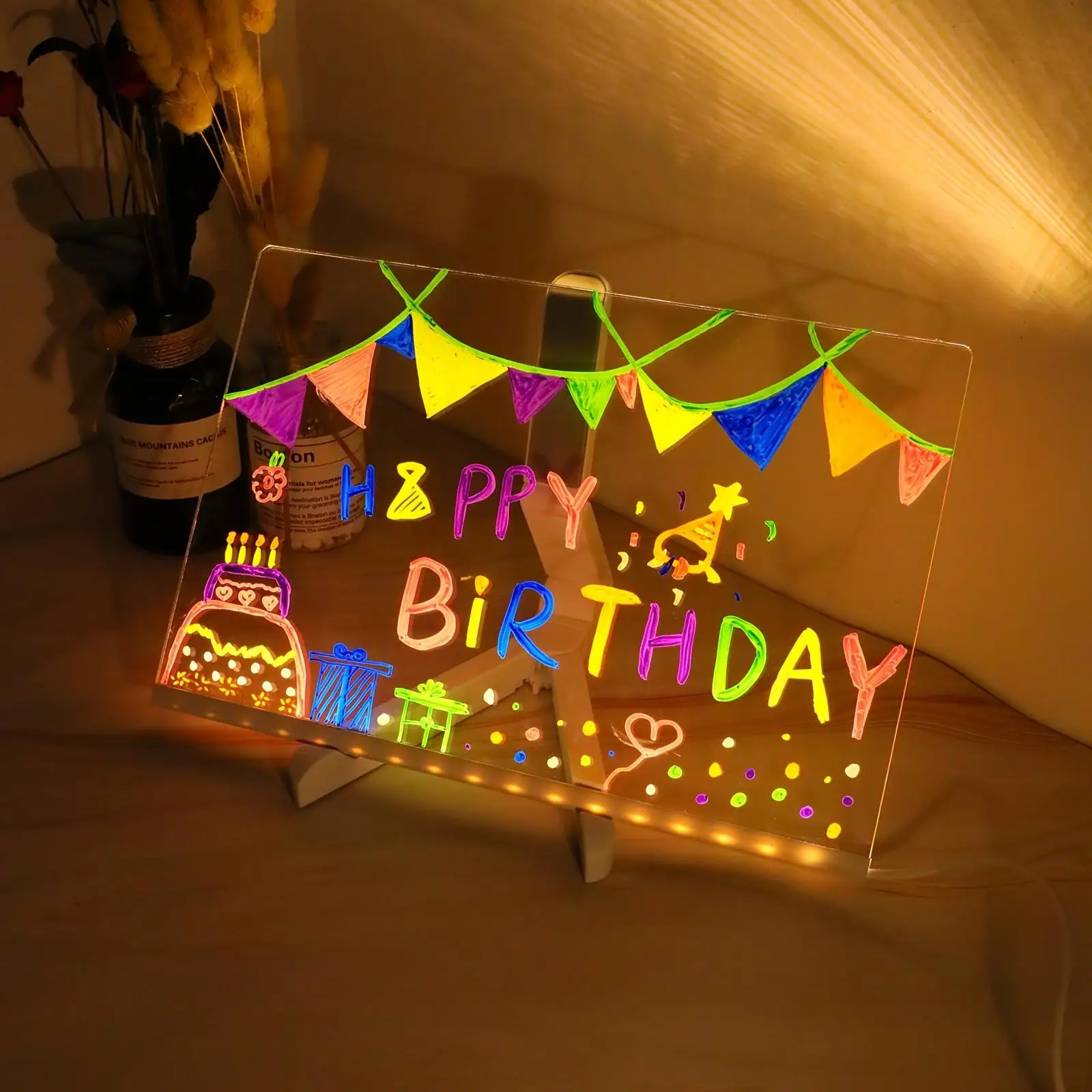 1pc LED Lamp, Acrylic Message Note Board USB Drawing Board Bedroom Night Light Birthday Christmas New Year Gift