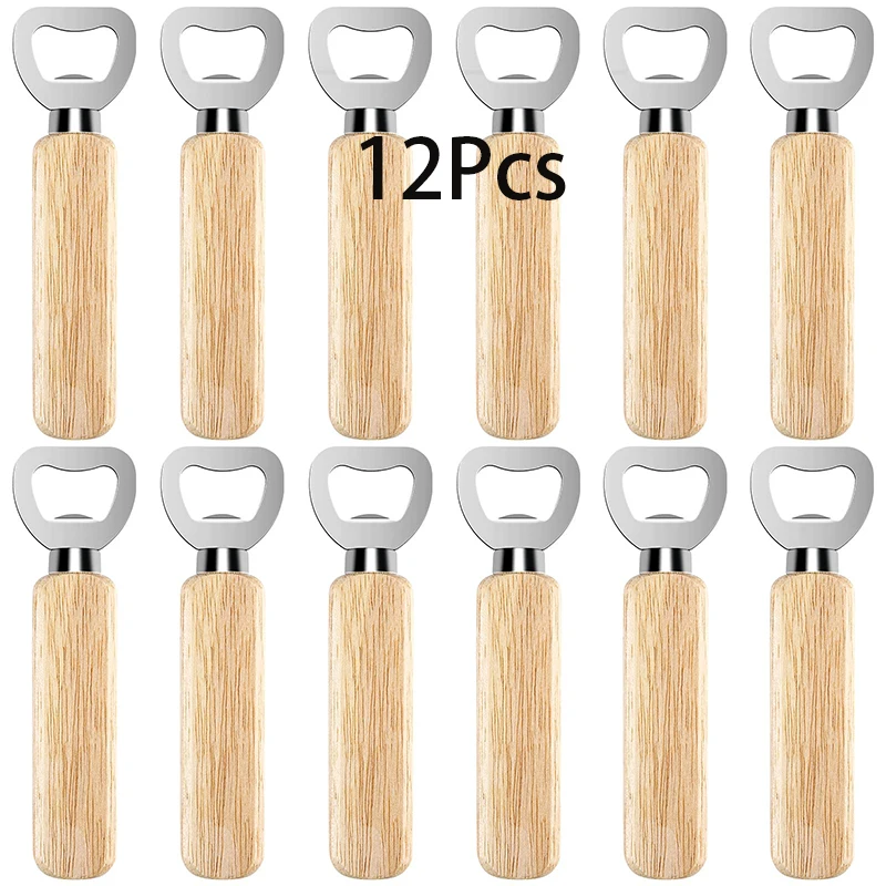 

12Pcs Wooden Handle Stainless Steel Beer Bottle Opener Wooden Drink Bottle Cap Opener Family Party Bar Bartender