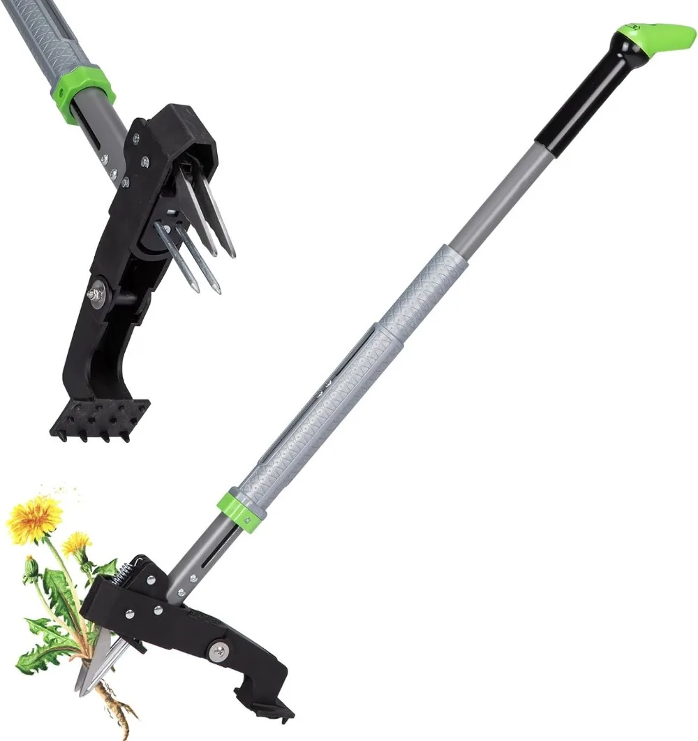 

Heavy Duty Stand Up Weed Puller Tool Adjustable with 4-Claw Stainless Steel and Easy-Eject Mechanism for Dandelions Green