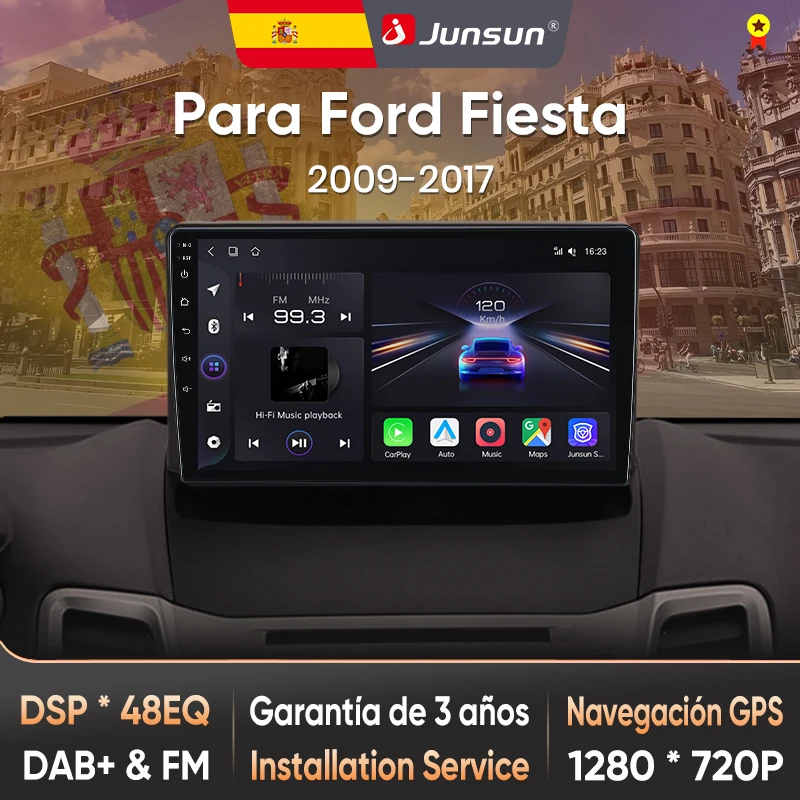Junsun Radio mit KI-Sprachsteuerung für Ford Fiesta MK7 2009-2017, kabelloses CarPlay, Android Auto, 2DIN Autoradio mit Bluetooth, DAB+, GPS, RDS