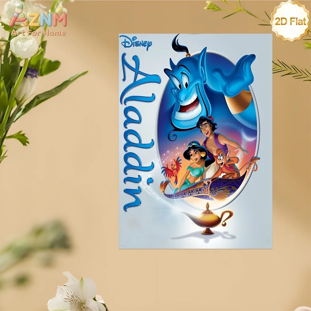 AZNM Aladdin Genie Jasmine Abu, arte de pared en lienzo sin marco, póster colorido con personajes de películas de Disney, impresión de póster, habitación de niños, sala de estar H