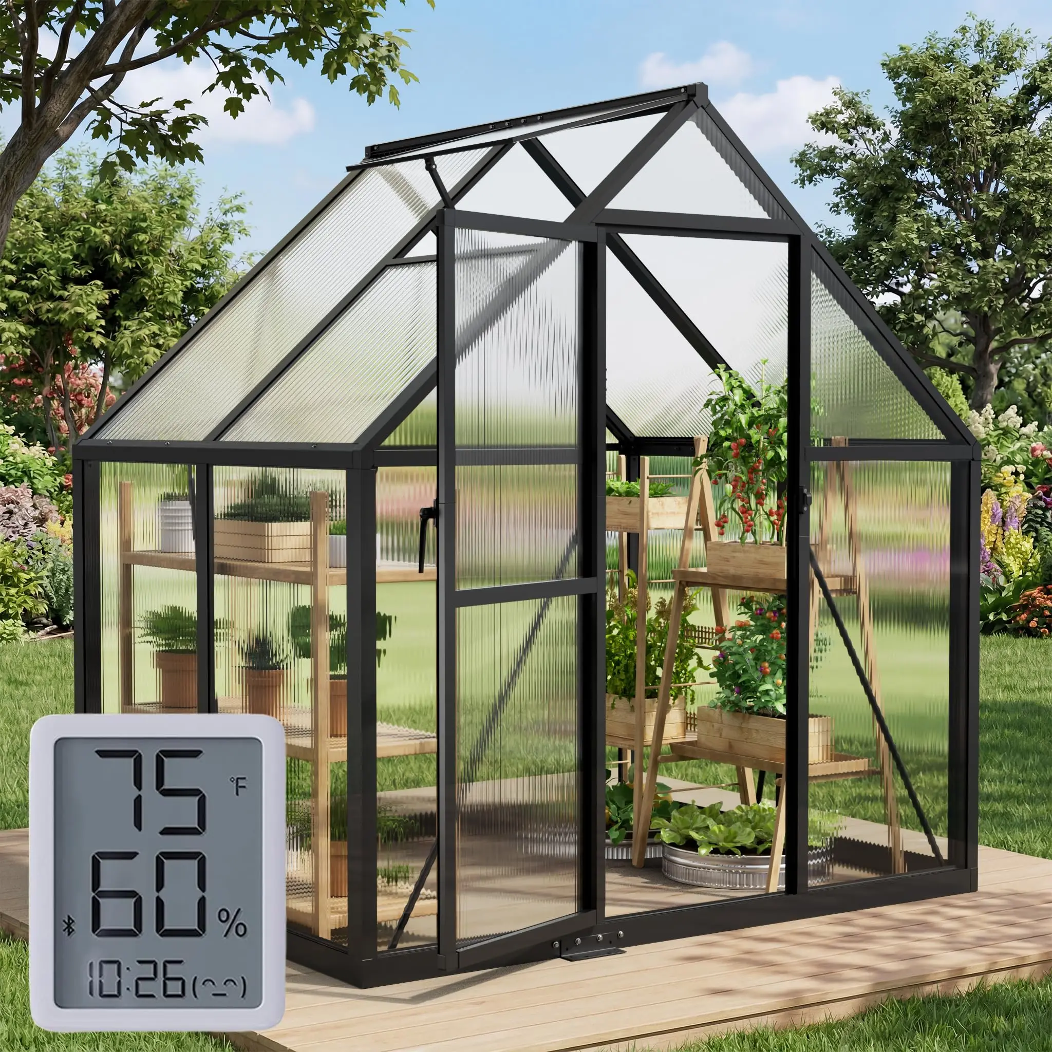 6x4FT Greenhouse with Hygrometer, Windproof Warm Plant Green Houses