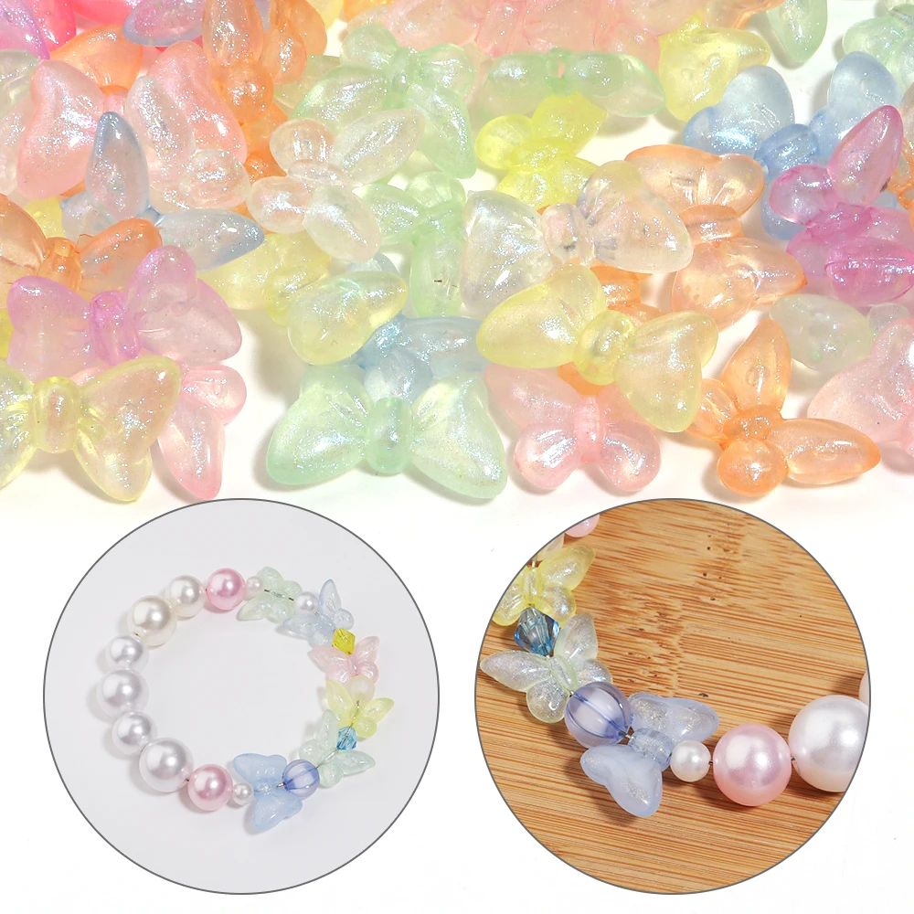 30/50 Stück Meerjungfrauenfarbene Leuchtende Schmetterlings-Acrylperlen Lose Abstandsperlen für Schmuckherstellung DIY Armband Schlüsselanhänger Zubehör – Detail 2