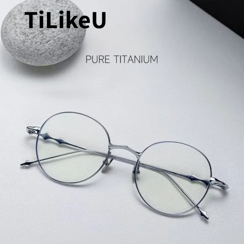 

Pure Titanium Ultra-light Small Round Frame Retro literary Anti-Blue light Eyeglasses Designer Men Women Korean Glasses Frames