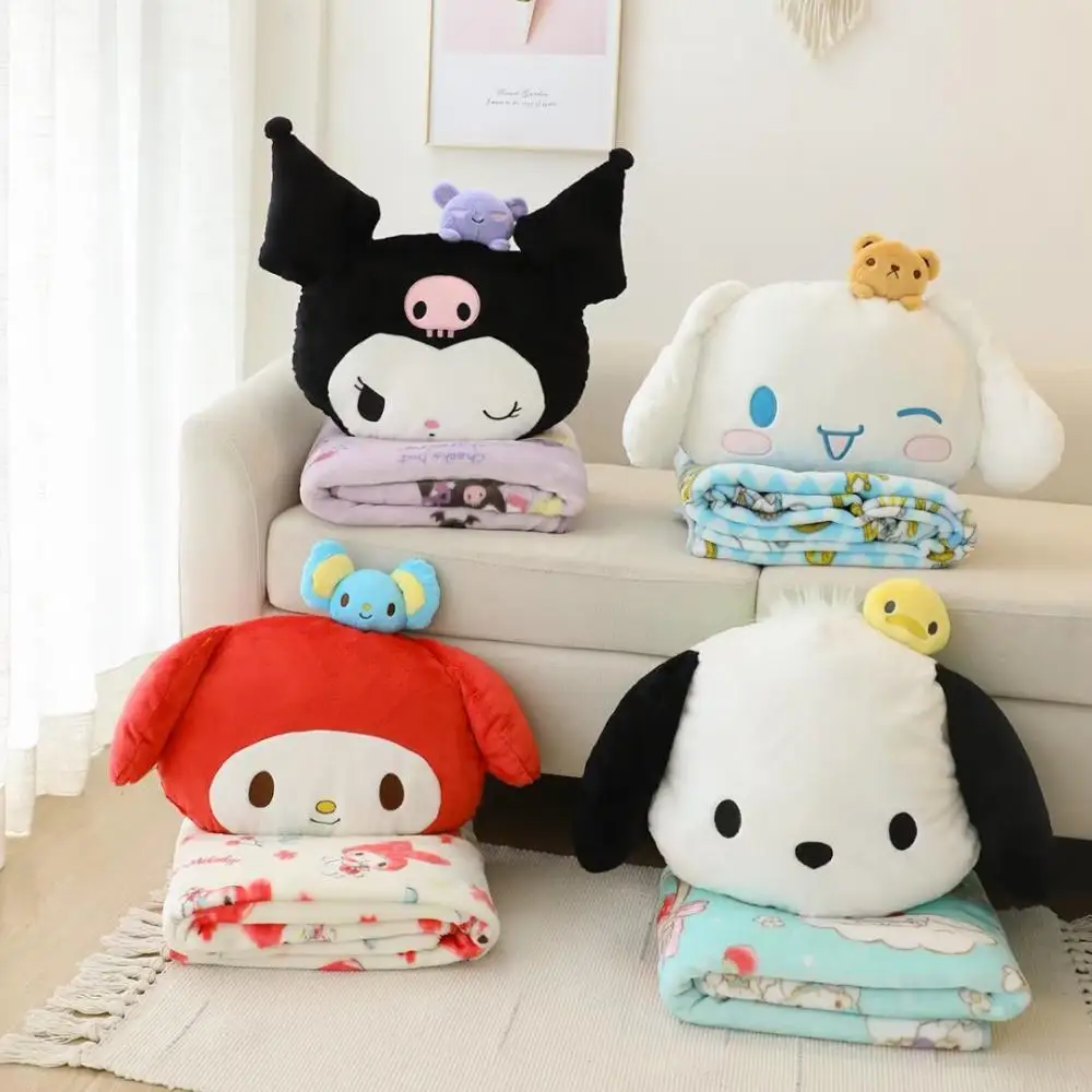 

Miniso Cute Cartoon Melody Kuromi Pochacco Plush Blanket Thickened Conditioned Blanket Portable Travel Fleece Blanket