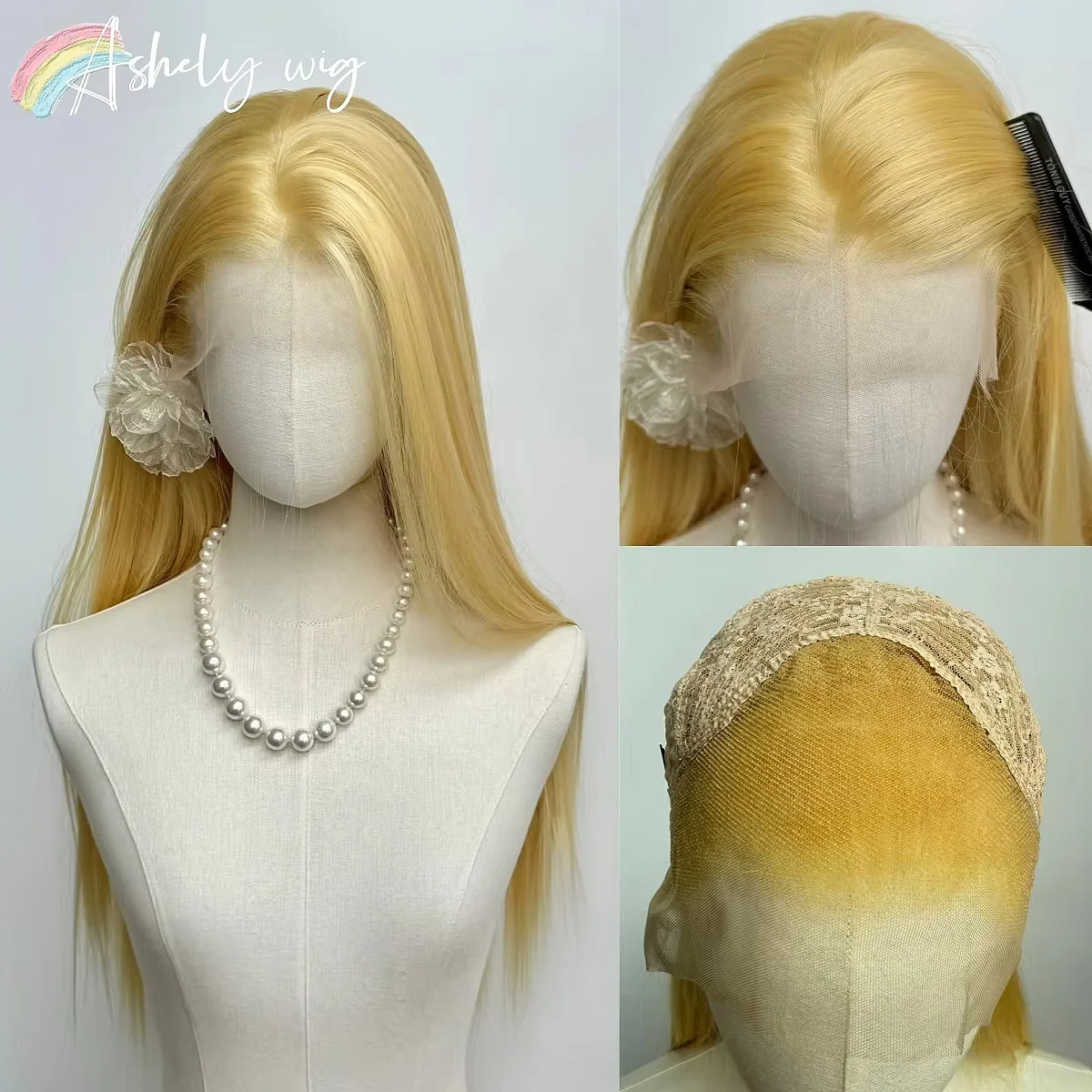 Ashely Yellow Wig 26inch 13x4 Lace Front Wig Long Straight Synthetic Lace Wigs High-temperature Resistant Fibers for Cosplay