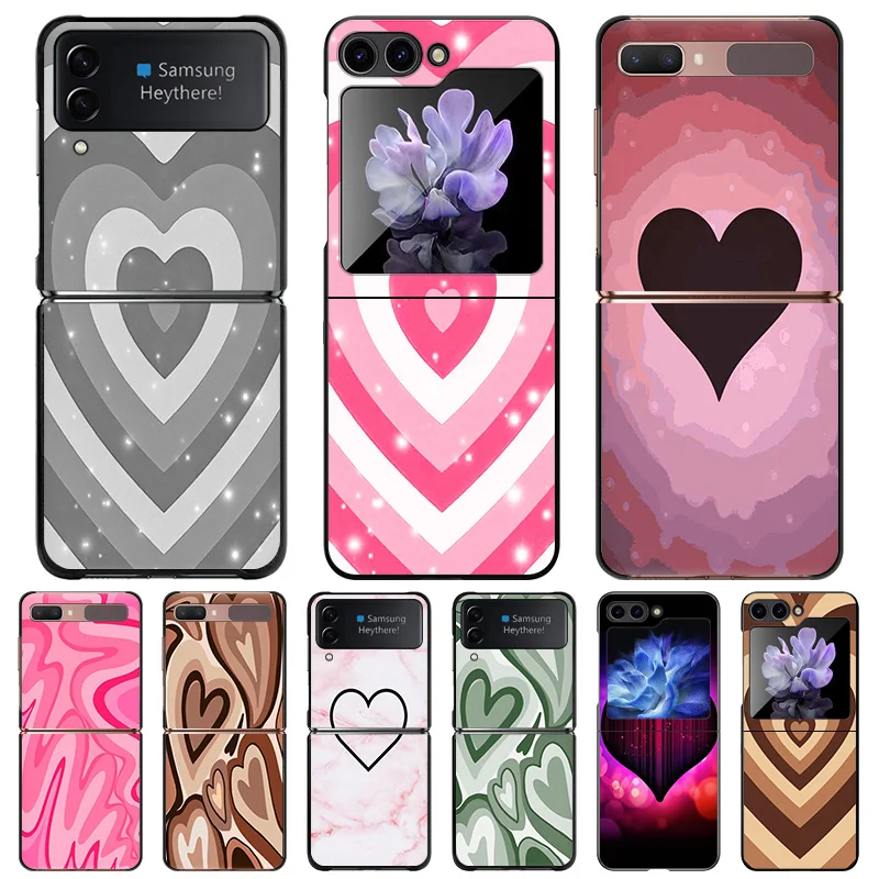 Anti-Drop Black Hard Phone Cases For Samsung Galaxy Z Flip5 5G Flip4 Flip3 zflip 5 4 3 Blue Red Heart Circle Shell Cover Funda