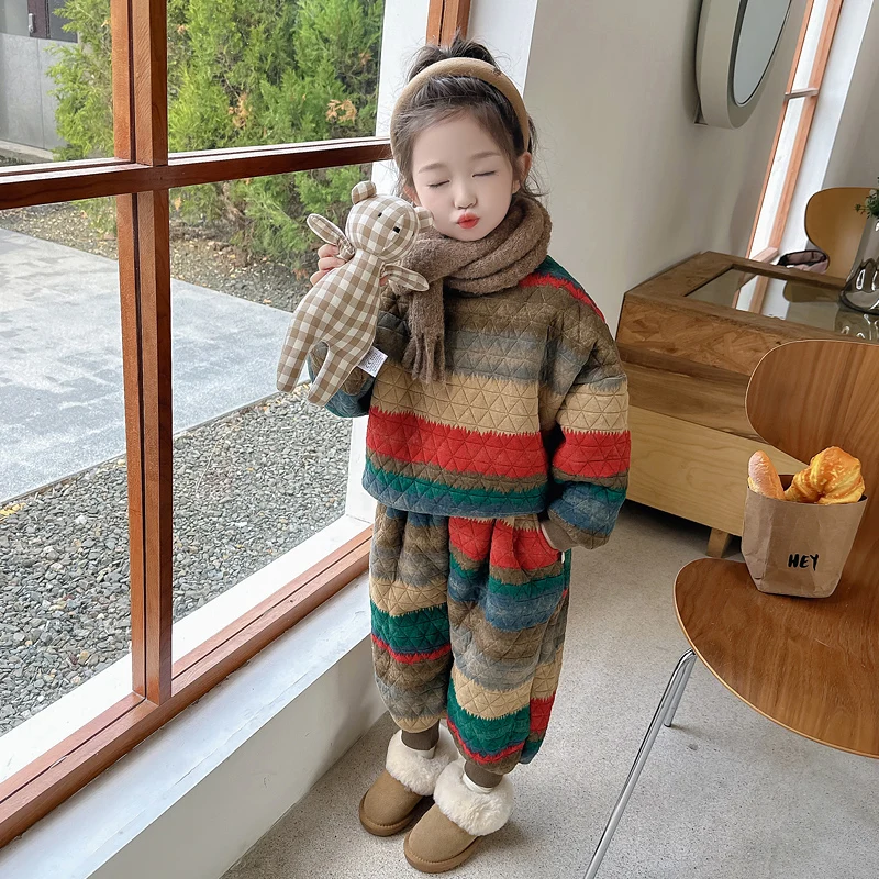 

Thiened Fce Children's Winter Outfit 2025 New Sle Baby Clothes Alpaca Wool Hoodie Faionable Two-piece Set for Girls