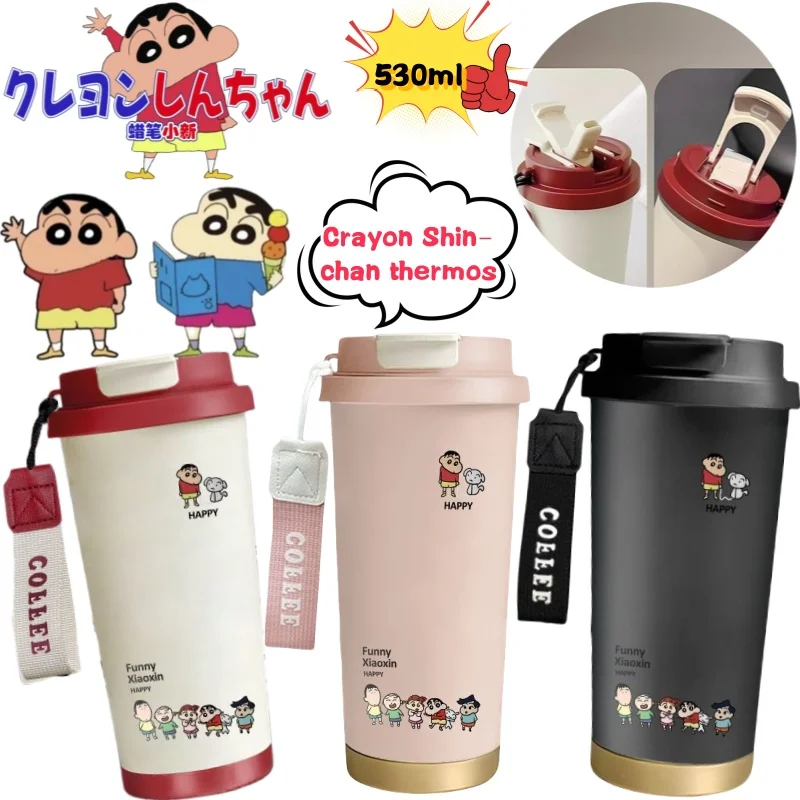 

Crayon Shin-chan Nohara Shiro Thermos Creative High Color Value Cartoon Printing Large Capacity Portable Straw Double Drink Cup