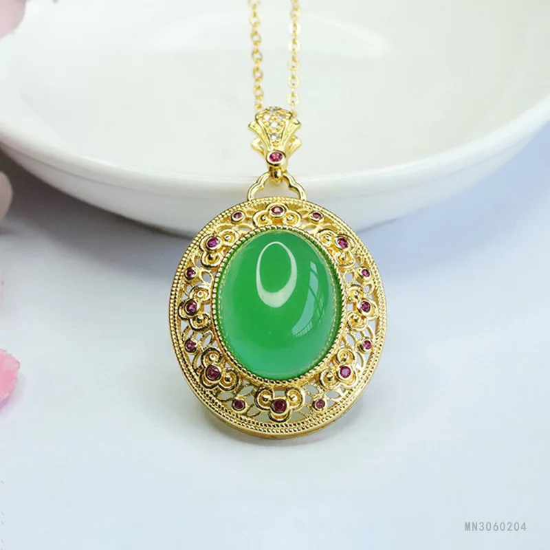 

Ice King Green Chalcedony Pendant Agate Necklace Jewelry