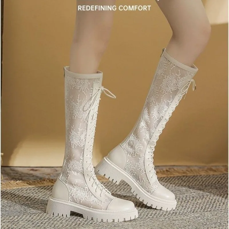 2025New Boots for Women Fashion Knee-high Boots Summer Breathable Hollow Out Mesh Boots Non Slip Platform Boot Punk Botas Mujer image 4
