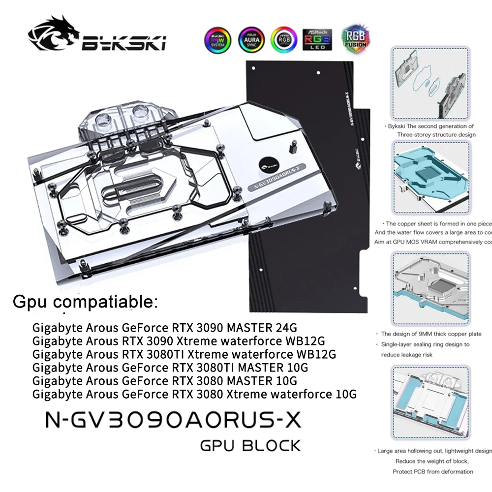 

Bykski GPU Water Cooling Block For GIGABYTE Geforce RTX 3090 AORUS 24G ,3080 10G, With Back Plate Watercooler,N-GV3090AORUS-X