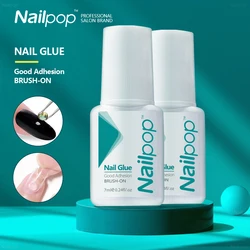 Nailpop Nail Glue for False Tips Glitter Acrylic Nail Art Adhesive Manicure Tool Rhinestone Glue Bottle Cap with Brush 2pcs