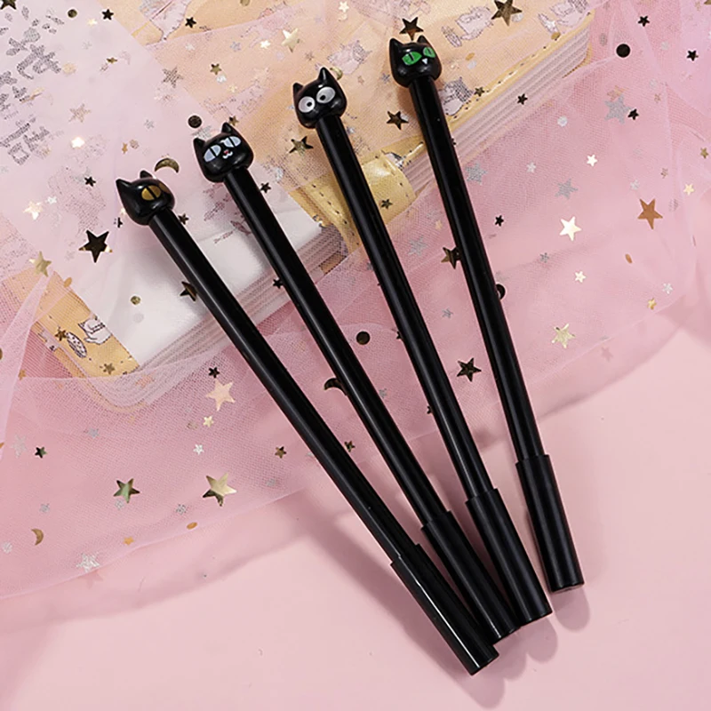 Bolígrafo de Gel de gato negro de dibujos animados Kawaii, bolígrafo neutro creativo y bonito a la moda, suministros escolares y de oficina, regalos de papelería para estudiantes, 10 Uds.