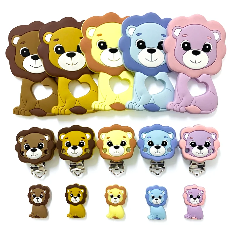 1/3/10 stücke Löwe Baby Silikon Beißring Perlen Spielzeug DIY Schnuller Kette Halsketten Anhänger Biss Kauen Nagetier Für zahnen Kinder Spielzeug – Detail 1
