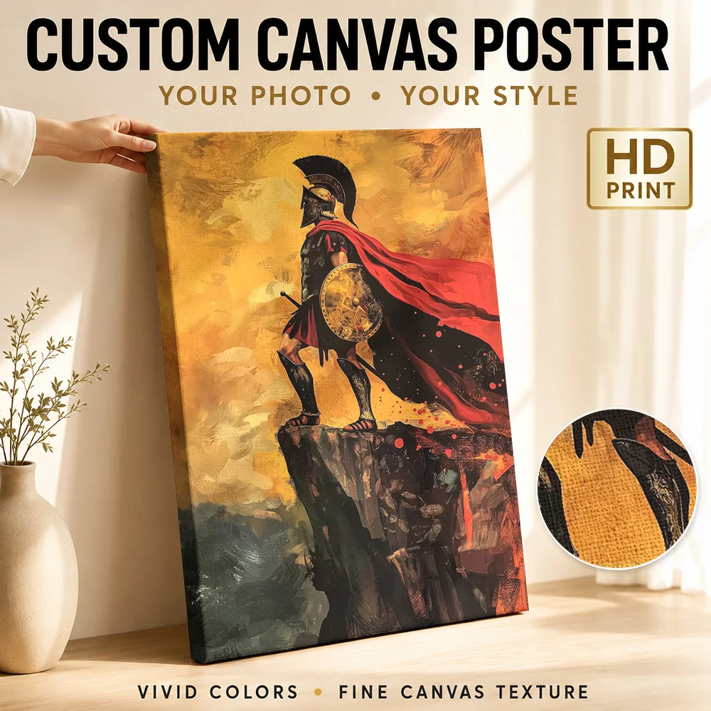 Spartan Warrior on Cliff Canvas Poster Personalized Modern Aesthetic Canvas Wall Art for Bedroom Decor Ready to Hang Home Gift