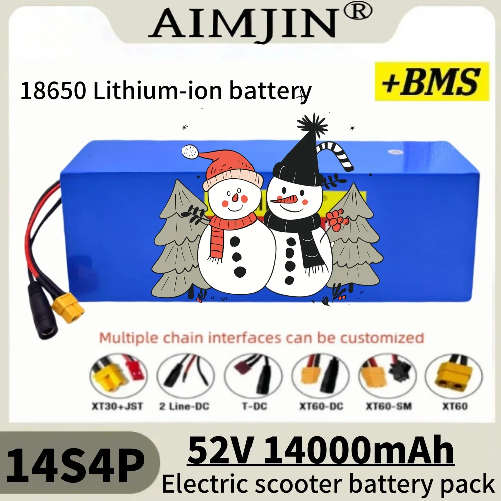 18650 Lithium Battery 52V 14S4P 14000mah High capacity 1500W with BMS for Balance Car, Bike, Scooter, Tricycle