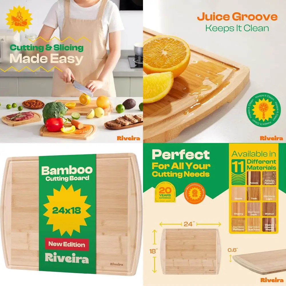 

Gourmet Bamboo Cutting Board - 24x18 Wooden Chopping Board with Decorative Juice Grooves for Kitchen Decor