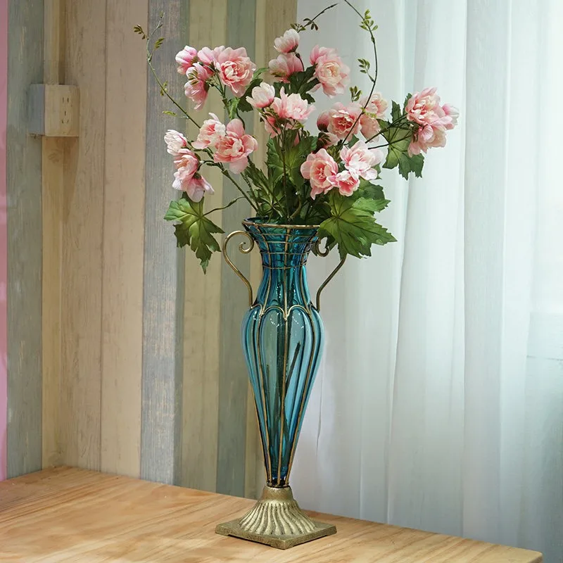 Creative small mouth vase ornament hydroponic glass living room transparent flower arrangement home retro European simple TV cab