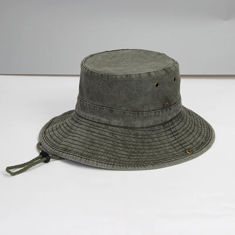 Individuell bedruckter, bestickter Bucket Hat mit breiter Krempe, aus gewaschener Baumwolle, Unisex, 62 cm, Sonnenschutz, Camping-Sonnenschutzhut – Detail 3