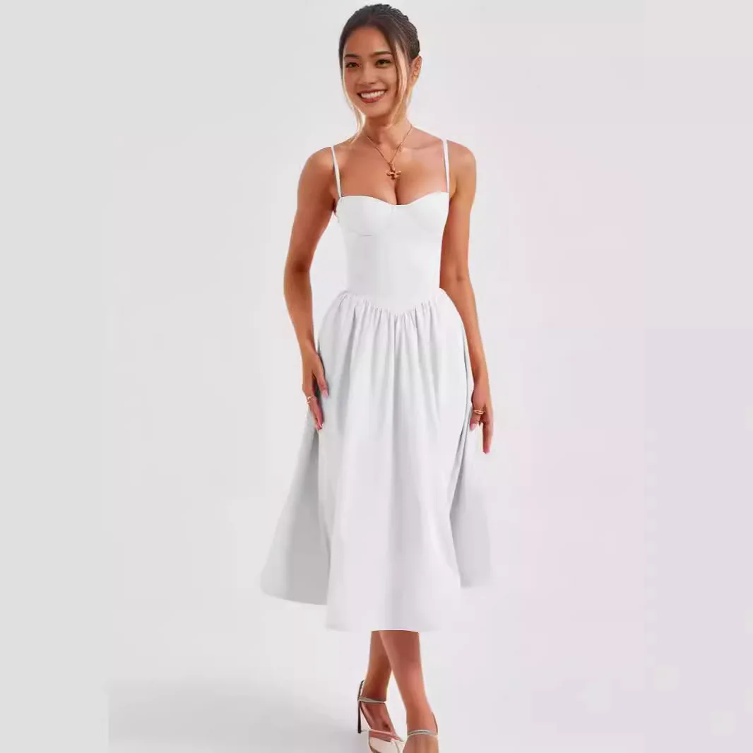 CPSYMYM 夏キャミソールドレスフレンチレトロロングドレスコートスタイルドーパミン着用スパゲッティストラップロングサスペンダードレス女性