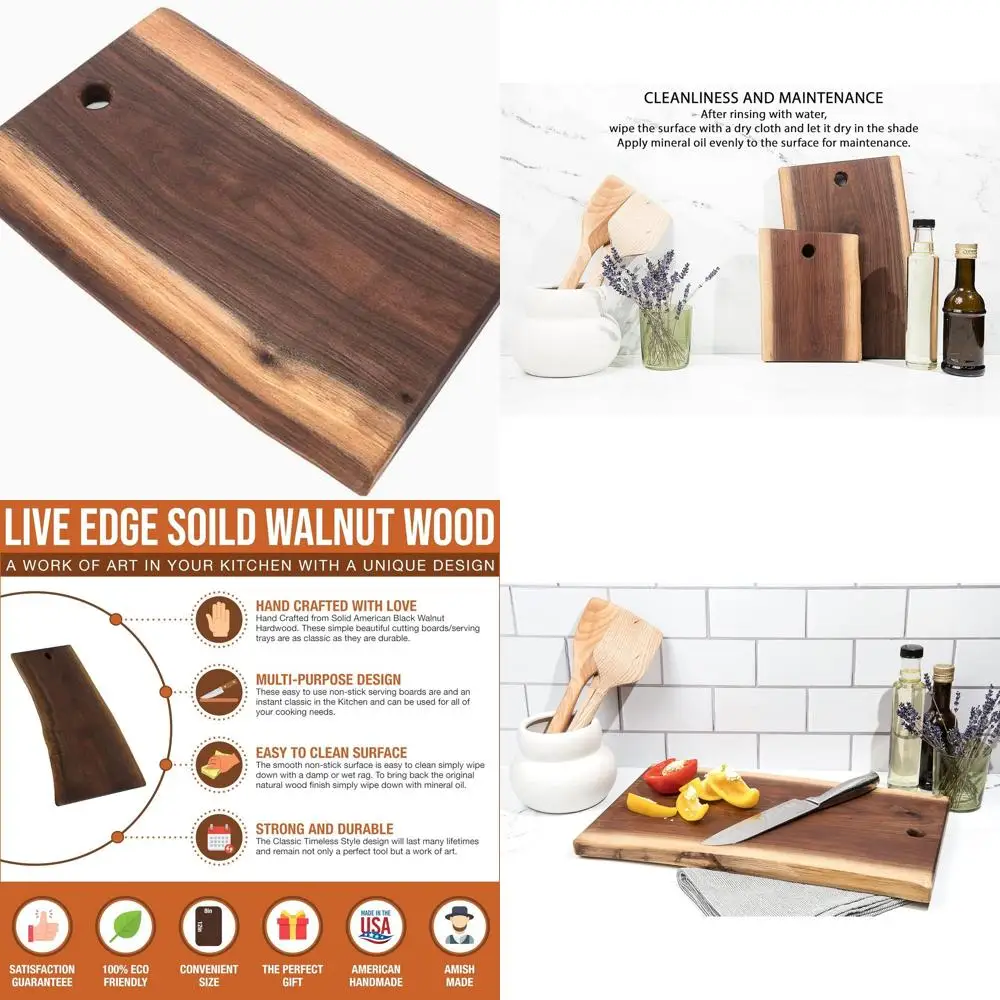 

Amish-Crafted Live Edge Walnut Cutting Board, Unique XL Size, 10 x 15