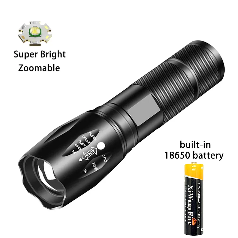 High Power Led Flashlights Camping Torch 5 Lighting Modes Aluminum Alloy Zoomable Light Waterproof Material Use 18650 Battery