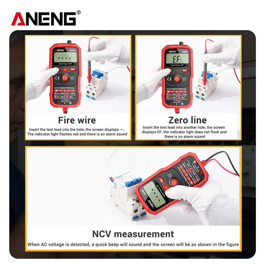 ANENG 8340 inteligentny cyfrowy multimetr cyfrowy woltomierz 1999 miernik oporu elektrycznego zliczania AC/rezystancja napięcie prądu stałego NCV