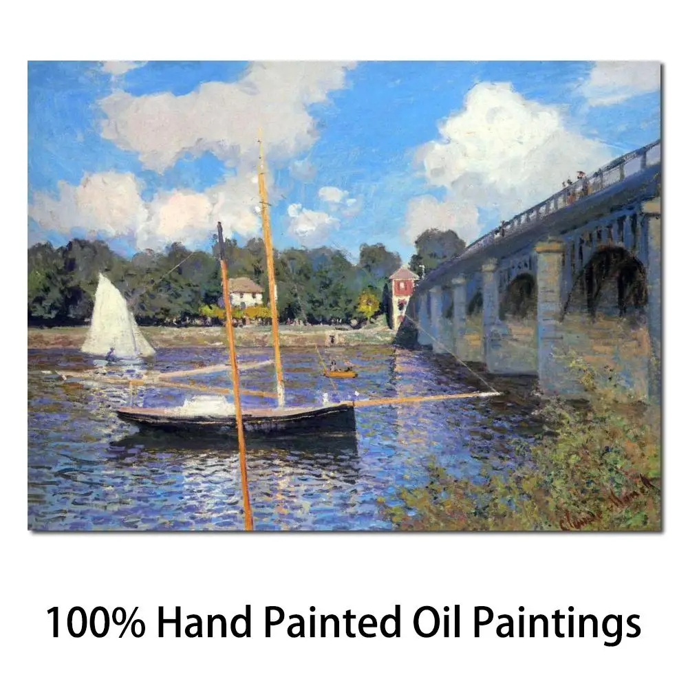 

Canvas Art Handmade Claude Monet Oil Painting Reproduction Bridge at Argenteuil Impressionist Landscape Artwork High Quality