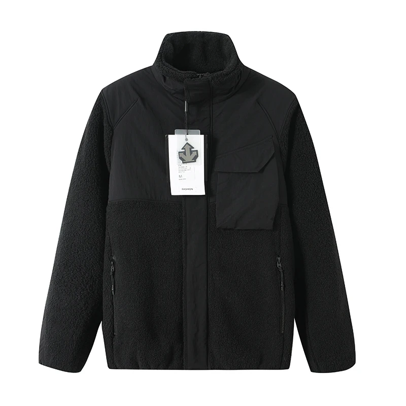 Giacca in pile di pelle di agnello con colletto rialzato e maniche lunghe, abbigliamento caldo in cotone, giunture alla moda, nuovo stile invernale