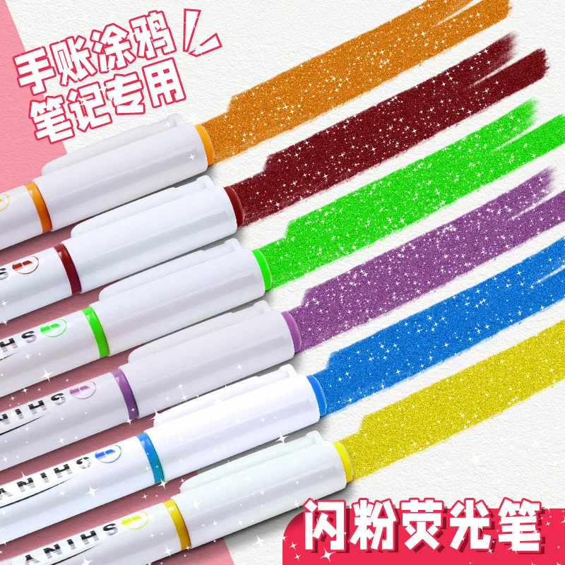 4pcs/Set Sparkling Pink Highlighter Learning Marking Pen Art Drawing Graffiti Pen Hand Account Key Marking Stylo School Office