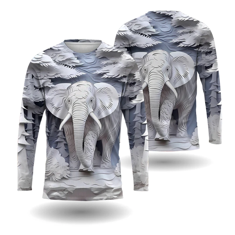 New Fashion New Trend Street Style Animal Elephant 3D Printing Cool T-Shirt Warm Fashion Casual Men's Long Sleeve Round Neck Top